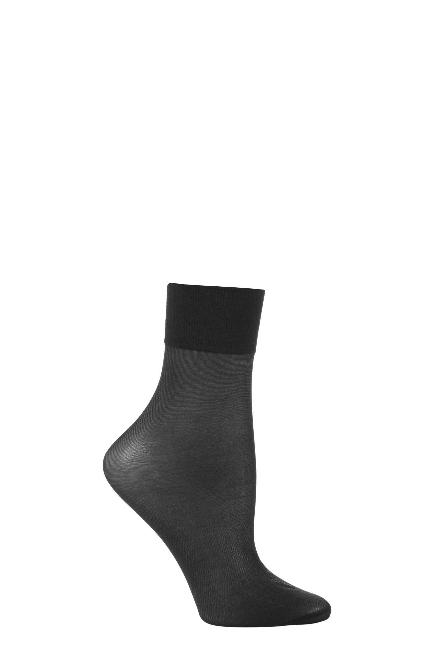 1 Pair Black Seidenglatt 15 Denier Transparent Shining Ankle Highs Ladies 2.5-5 Ladies - Falke