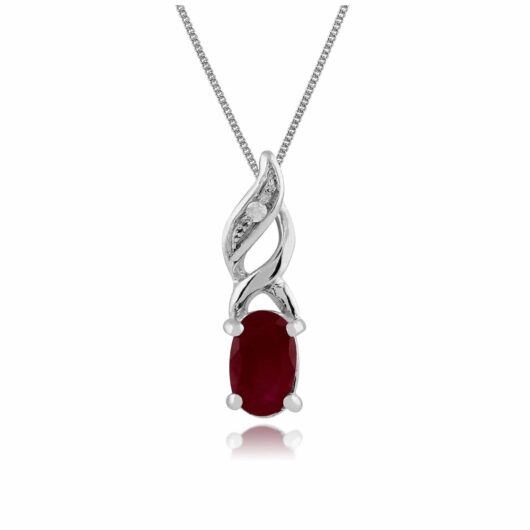 Classic Oval Ruby & Diamond Pendant in 9ct White Gold