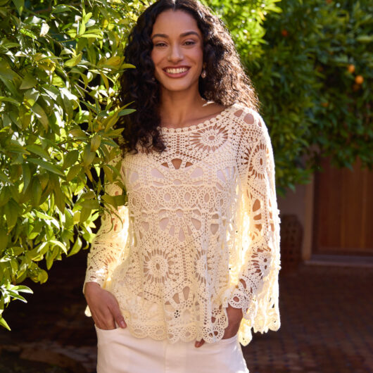 Crochet Top With Flared Sleeves - ONE / LEMON