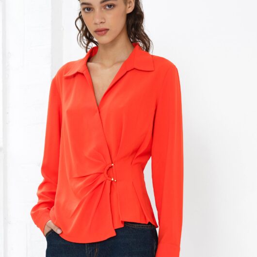 Thelma Long Sleeve Wrapover Shirt Paradise Orange