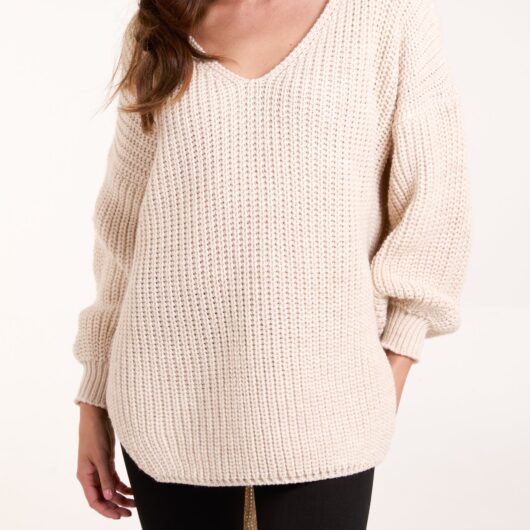 V Neck Chunky Jumper - ONE / STONE